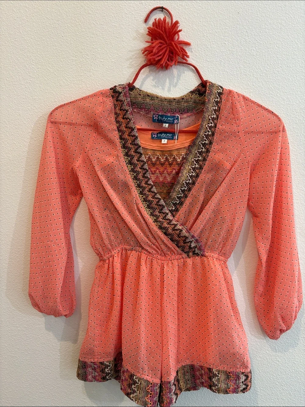 Truly Me Orange Brown  Long Sleeve Girls One-Piece Romper